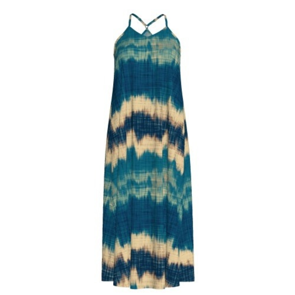LuLaRoe Endless Maxi Dress 2XL Blue Cream Tie Dye Racerback Adjustable Straps